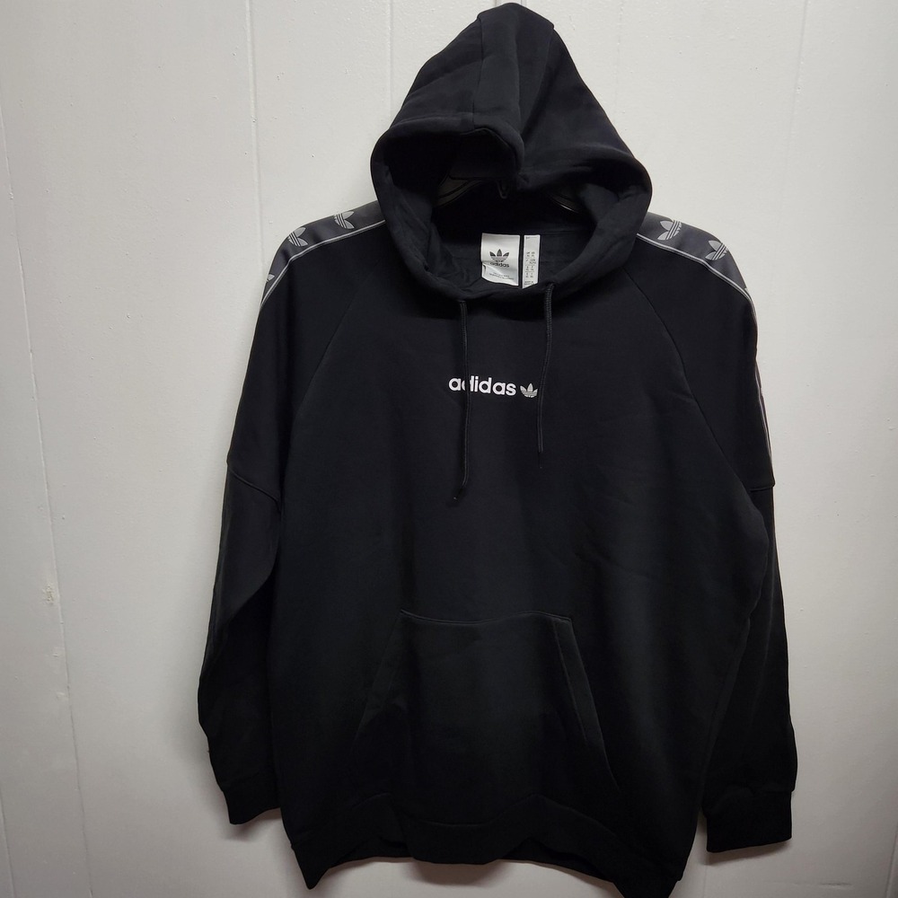 adidas Originals Hoodie Mens XL Black Tape‎ Fleece Trefoil Sweatshirt HR4457